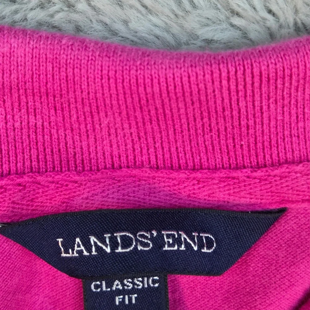 Lands End Polo Shirt Womens XS Bicycle Print Classic Fit Pique Knit Pink Magenta